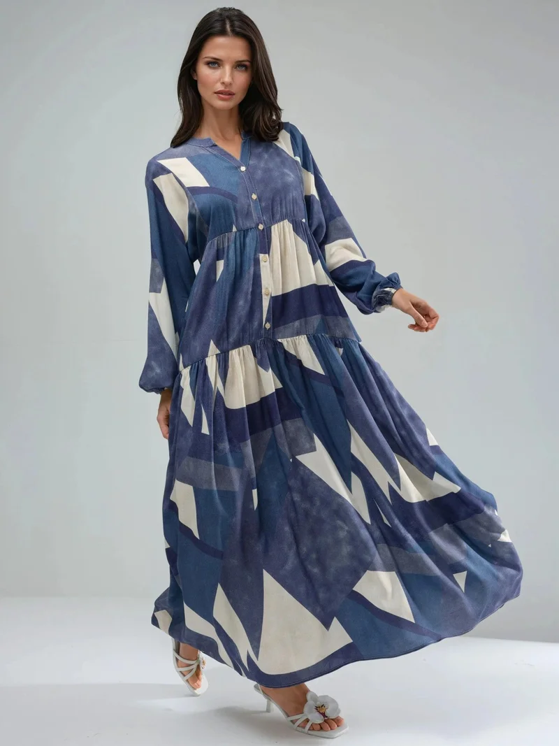 HICCUP Printed Long Sleeve Viscose Maxi Dress